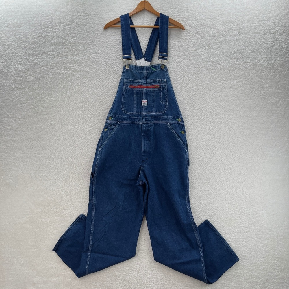 Vintage Pointer Brand Bib Overalls Mens 38x34 Blue Denim USA Made Work Low Back